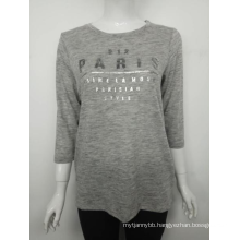 Letter print paris women long sleeve Grey t-shirt